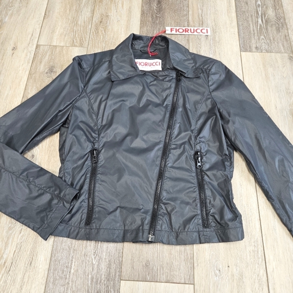 Fiorucci Lightweight Wind Breaker Moto Jacket Asymmetrical Zip Black Women's  42